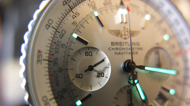 Breitling watch luminous macro shot