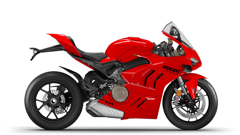 A red Ducati motorcycle on a white background