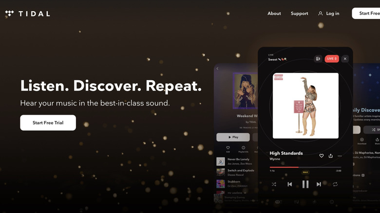 Tidal's website showing the app's UI