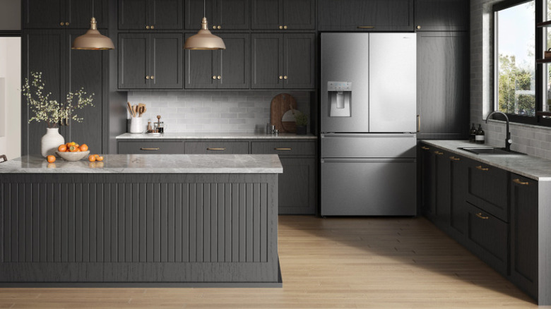 Fridge in a grey kitchen