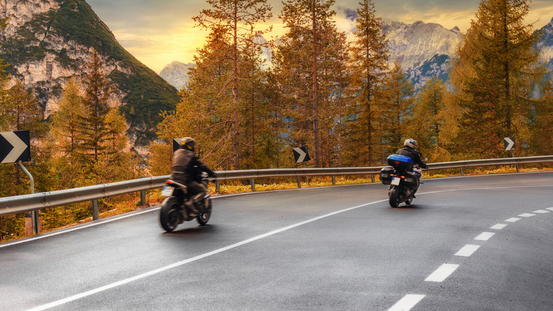 Motorcycles on mountain road