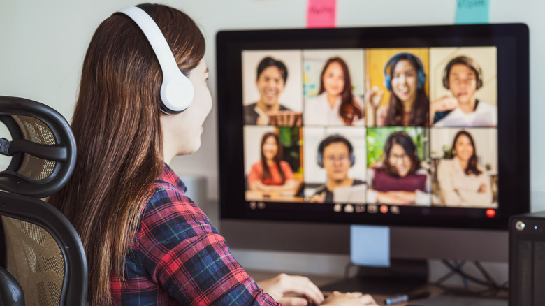 Woman working and online meeting via video conferencing