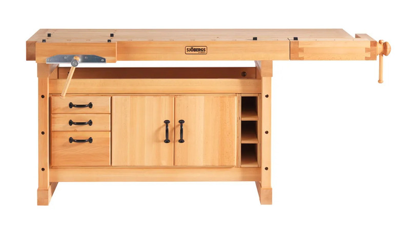 Sjobergs workbench made of beech with cabinets and drawers