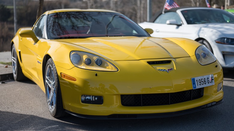 Yellow Corvette C6 parked