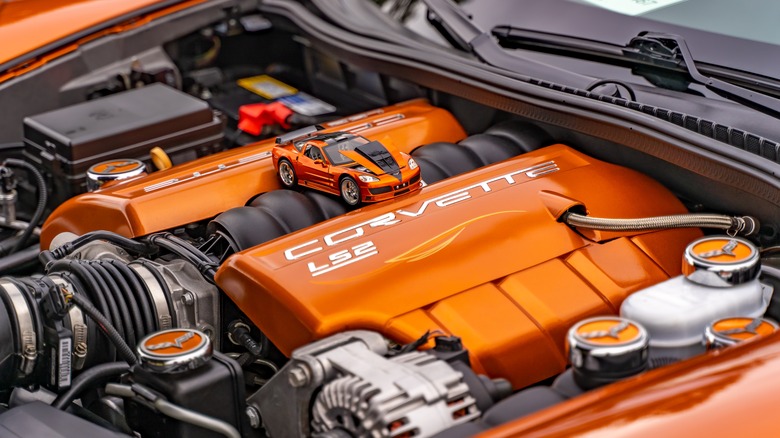 Orange Chevrolet Corvette LS2 engine