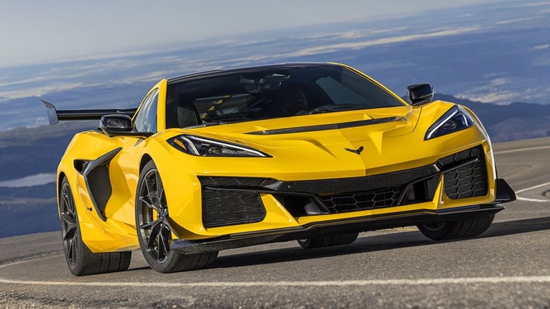 A yellow 2025 Chevrolet Corvette ZR1 at the track.