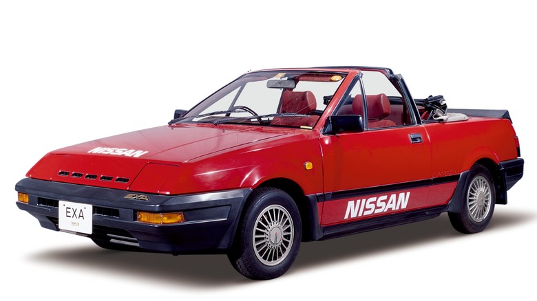 Red Nissan Pulsar EXA Convertible studio photo