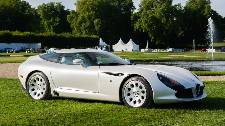 White Alfa Romeo Zagato TZ3 Stradale parked side view