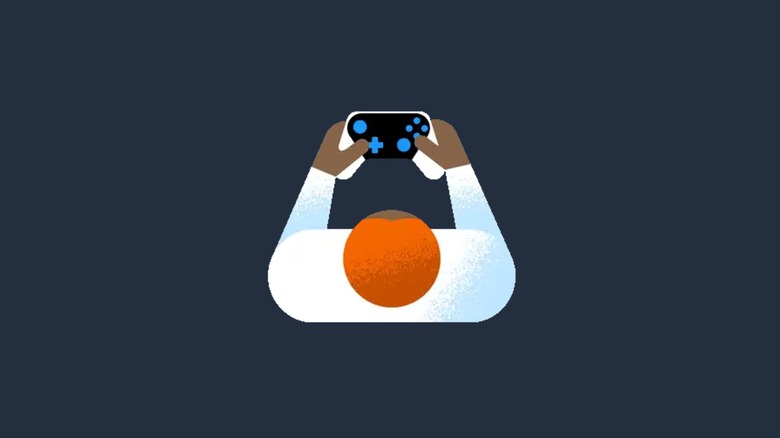 Stylized person holding controller