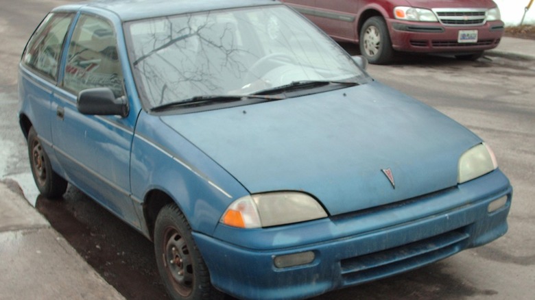 The Pontiac Firefly in blue, front 3/4 view