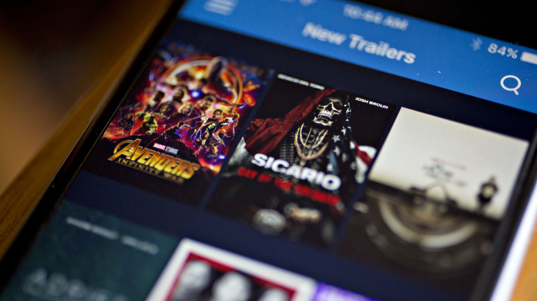 Vudu app showing new trailers on smartphone