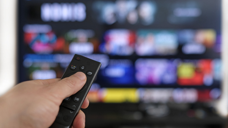 TV remote in hand, streaming service on TV