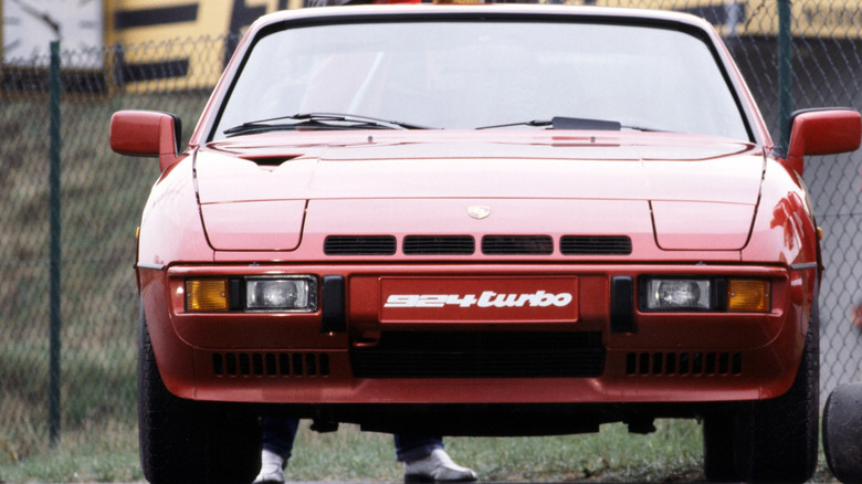 Front view of red Porsche 924 Turbo.