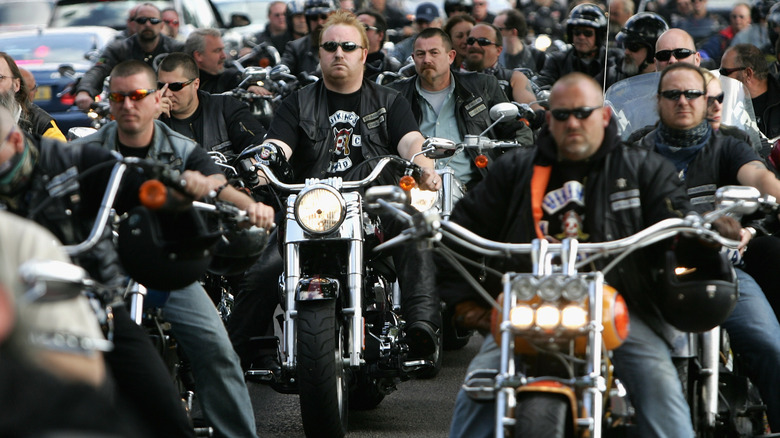 Hells Angels riders on their bikes