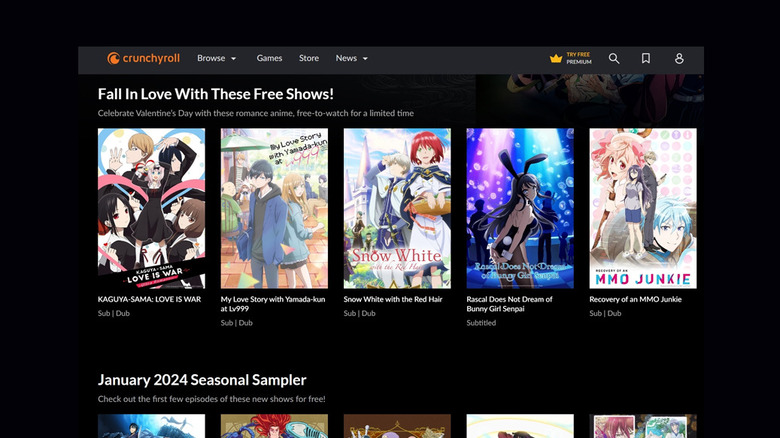 Crunchyroll homepage titles