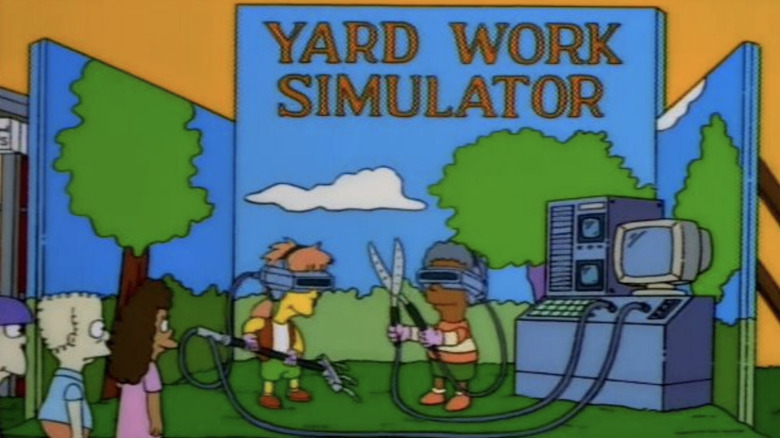 Kids on The Simpsons playing with the Yard Work Simulator