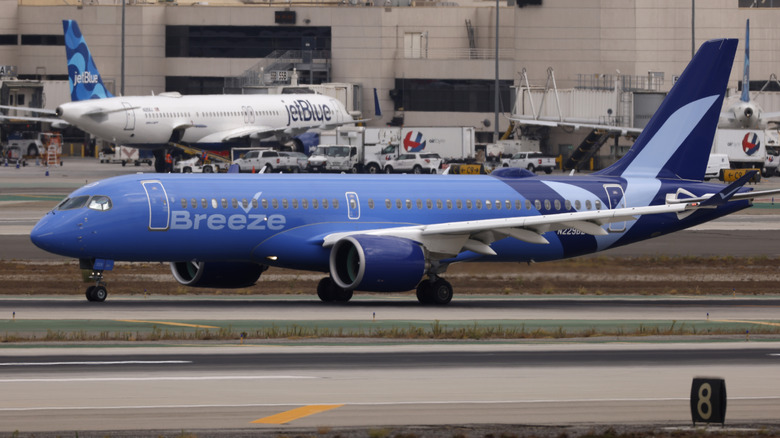 Breeze airplane on tarmac