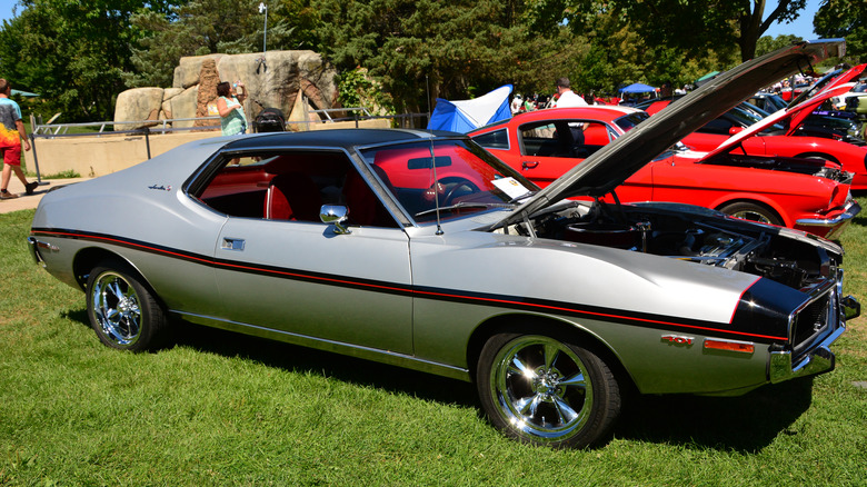 Silver AMC Javelin parked on grass