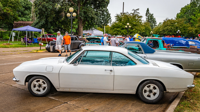 Chevy Corvair coupe at motor show