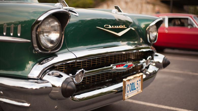 Green 1957 Chevrolet Bel Air front bumper