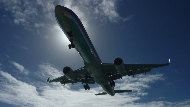 view from beneath a Boeing 757