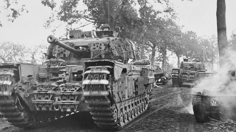 Churchill tanks on road