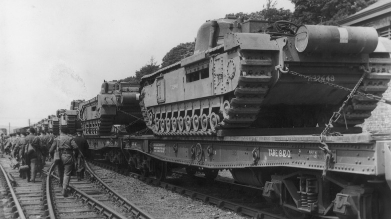 Churchill tanks on railway