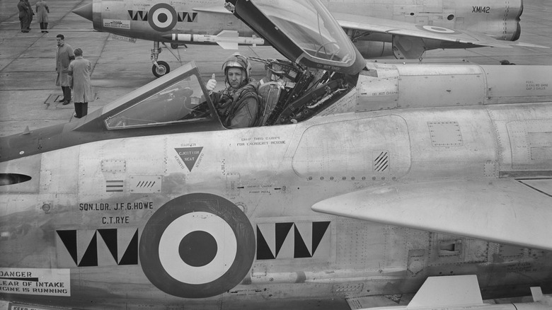 Pilot in English Electric Lightning cockpit