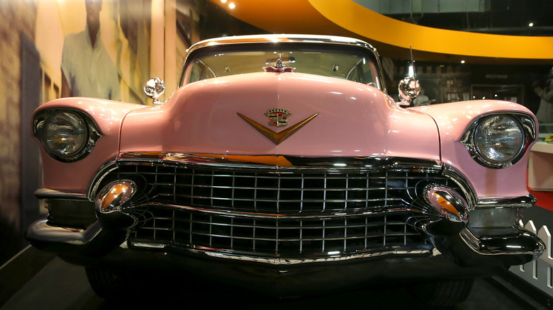 Front view of a pink Cadillac