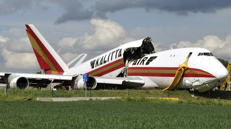 A crashed Kalitta Air Boeing 747-F