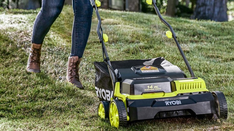 Ryobi's Dethatcher/Aerator on grass