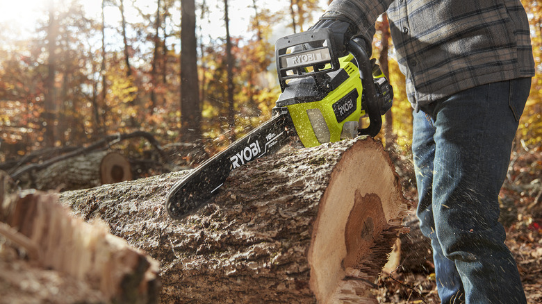 Ryobi 40v chainsaw cutting log