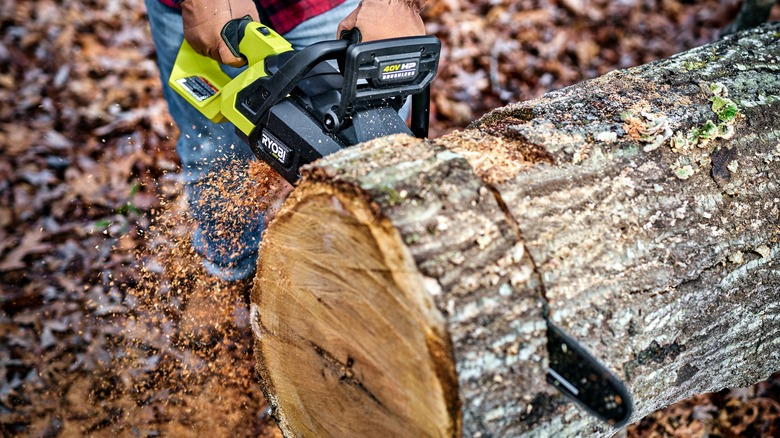 Ryobi 40v chainsaw cutting log