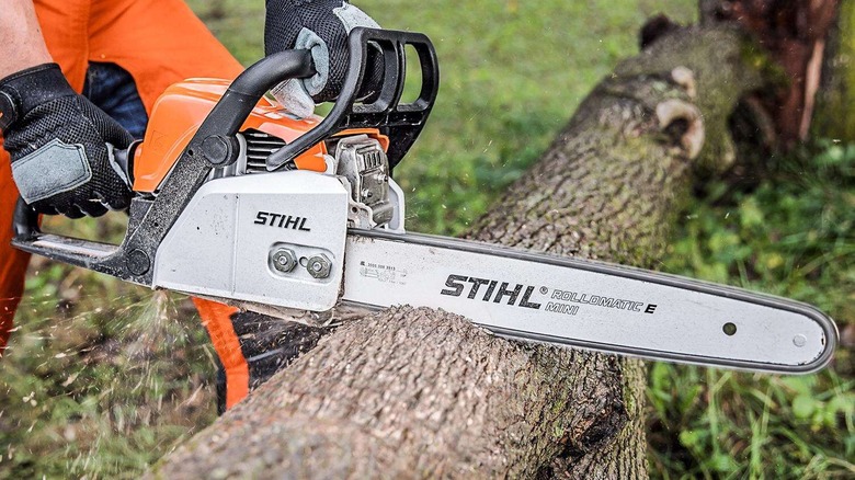 Stihl MS 170 cutting log