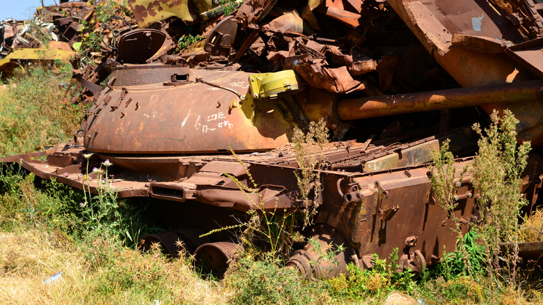 ruined T-62 tank