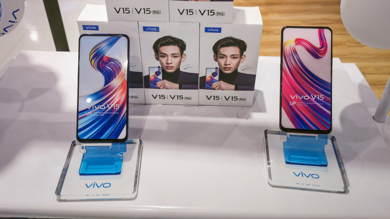 Vivo smartphones on display at a store