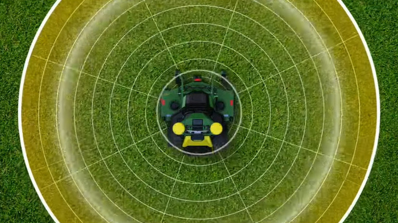 Autonomous John Deere mower aerial view graphic