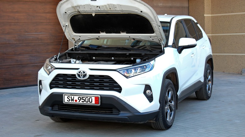 Toyota RAV4 with an open hood