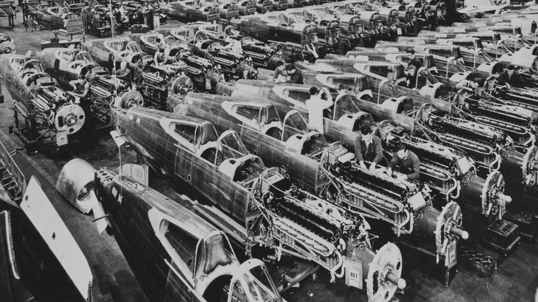 Vintage photo of P-40 production