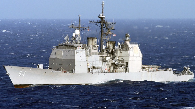 The USS Gettysburg (CG-64) underway at sea.