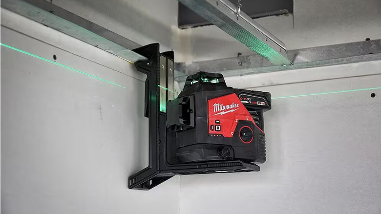 Milwaukee's laser mounted on metal beams