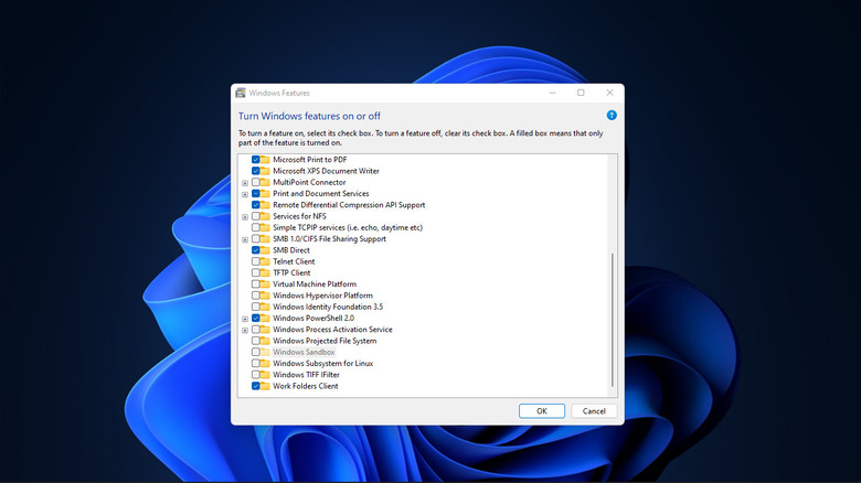 Windows features screenshot