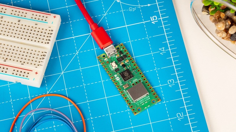 Raspberry Pi Pico 2 W with USB Type-C cable plugged in