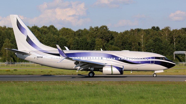 Boeing BBJ landing on tarmac