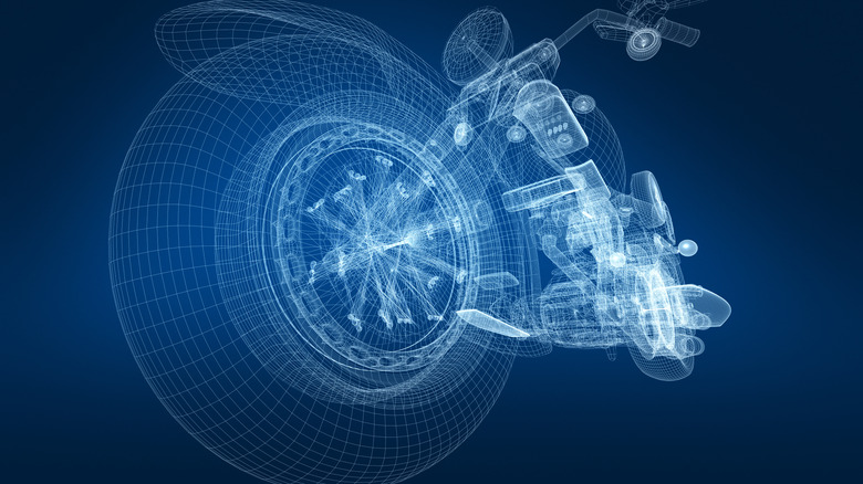 Animated blueprint of a motorcycle