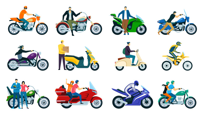 cartoon depicting a variety of motorcycle types