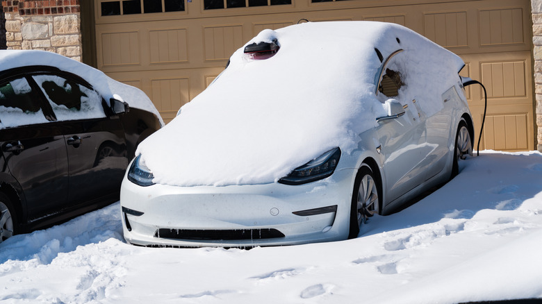 Tesla Model 3 Parked In snow