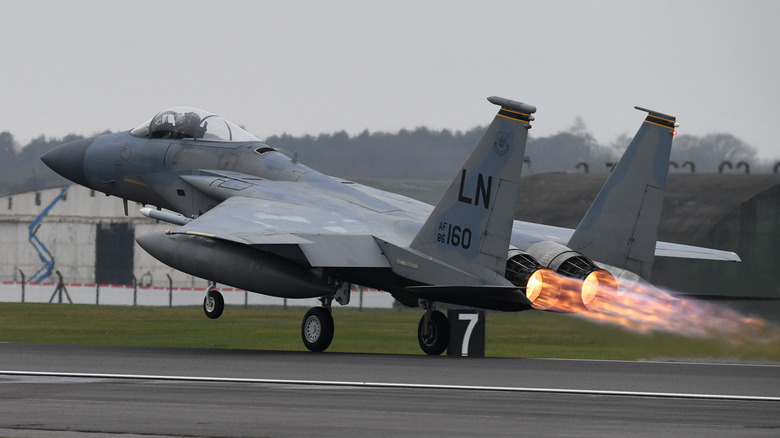 F-15 Eagle taking off with afterburner engaged