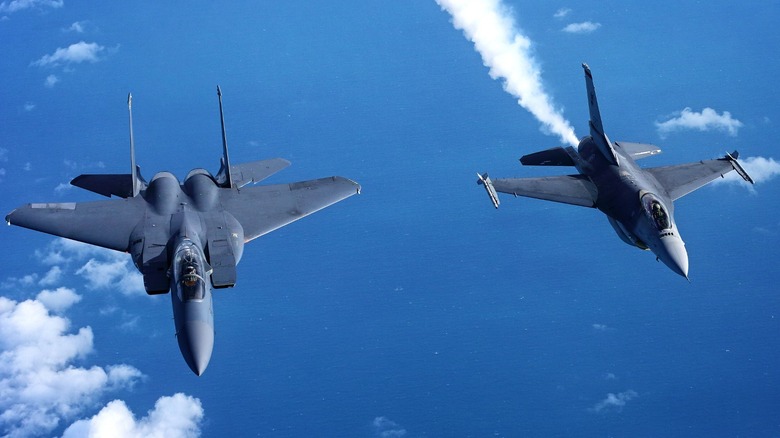 F-15 and F-15 flying in formation