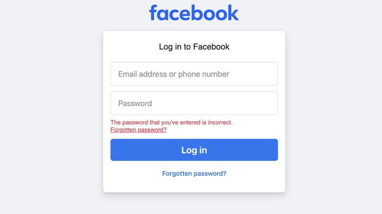 Error message on the Facebook login page during an outage